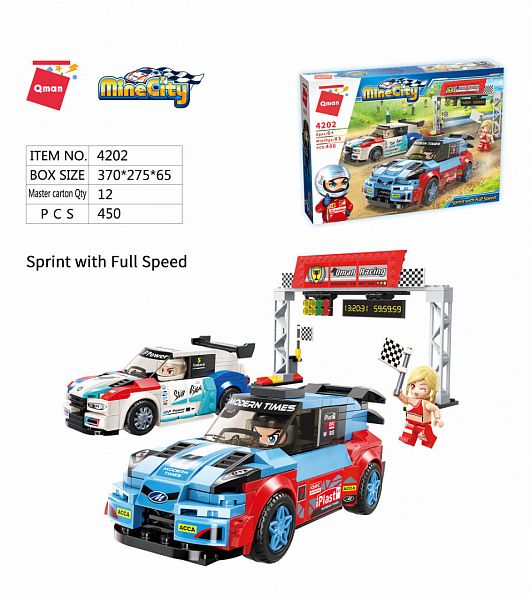 Qman MineCity 4202 Závodní auta 450 dílků 3 figurky