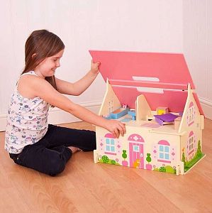 Dřevěný domeček pro panenky přenosný